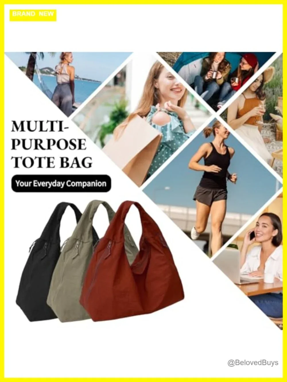 Large Nylon Slouchy Tote Bag with Multiple Pockets Shoulder Hobo for Travel Gym